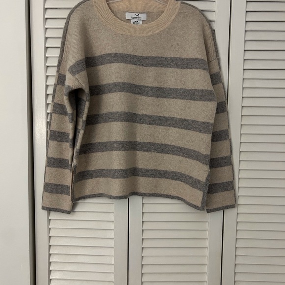 Maraschino Striped Beige and Gray Cashmere Sweater